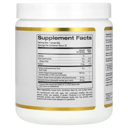 California Gold Nutrition, Prebiotic Fiber Plus Turmeric Extract, Organic Ginger Extract and Boswellia Extract , 6.7 oz (189 g)