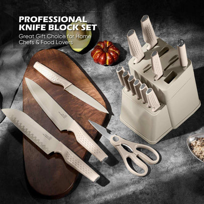 Vesteel Knife Block Set for Kitchen, 15-Piece High Carbon Stainless Steel Knives Set with Ergonomic Handle, Ultra-sharp & Rust Resistant
