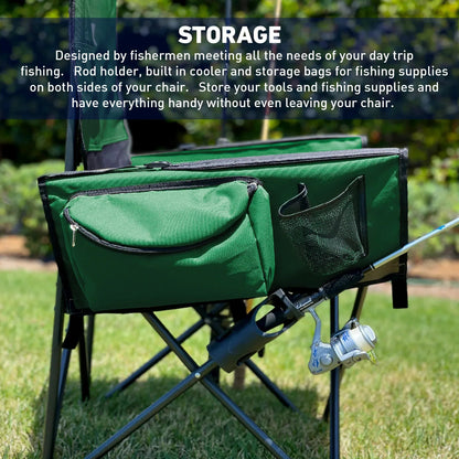 Fishing Chair with Rod Holder Built In Cooler Hands Free Fishing Pole Holder - Storage Pouch Storage Bag for Fishing Accessories Full Size Portable & Folding Ruler for Measuring Fish
