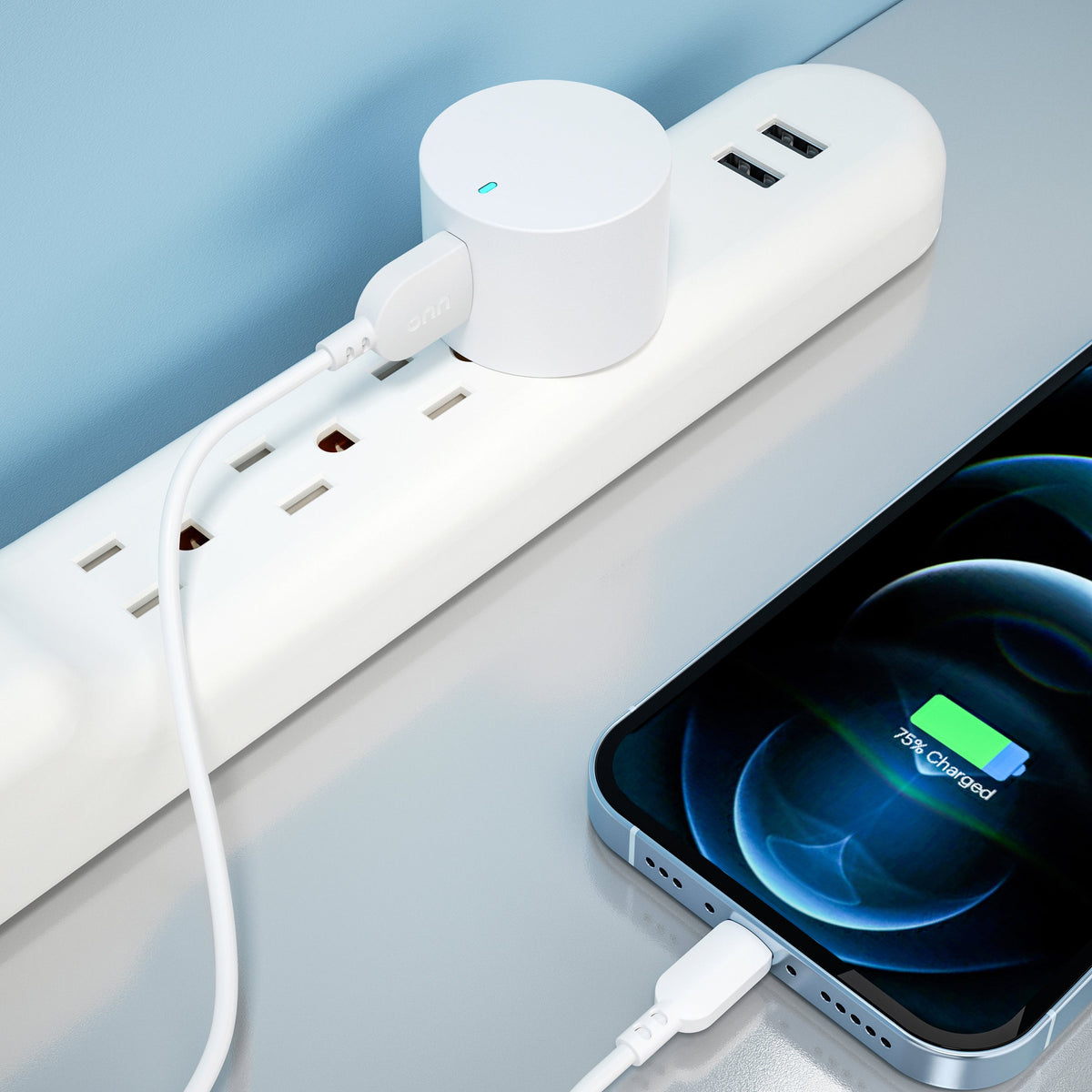 onn 12W Single USB-A Port Wall Charger with 3ft Lightning to USB Cable, MFI Certified Foldable Plug, White - Compatible with iPhone 14/13/12/11/X/XR/XS/8/7/6/5, iPad, Airpods and more