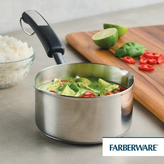 Farberware Brilliance 1 Quart Saucepan with Pour Spout, Induction Compatible, Metal Utensil and Dishwasher Safe, Stainless Steel