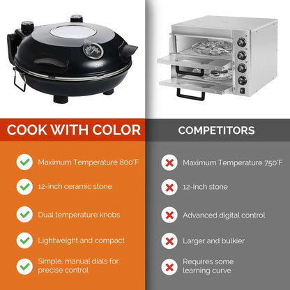 COOK WITH COLOR Pizza Oven, Electric Indoor Pizza Maker, Countertop Pizza Cooker, Black