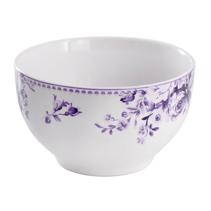 Elama Traditional Purple Rose 24 Piece Porcelain Double Bowl Dinnerware Set