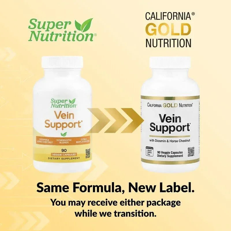 California Gold Nutrition, Vein Support with Diosmin, Butcher's Broom, Horse Chestnut, Bioflavonoids and Enzymes, 90 Veggie Capsules