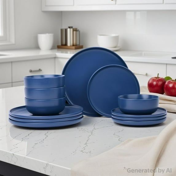 Mainstays Alessandra 12-Piece Stoneware Dinnerware Set Blue