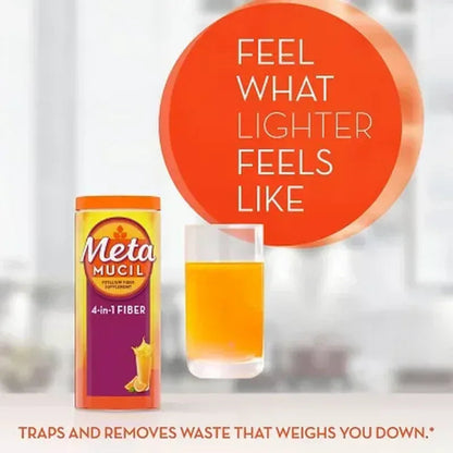 Metamucil Fiber 4-in-1 Psyllium Sugar-Free Fiber Supplement Powder, Orange Flavor, 26.6 oz, 2 Pack