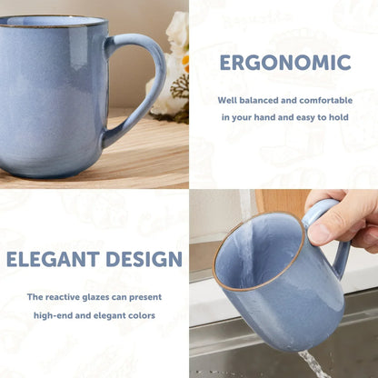 Vesteel Coffee Mug Set of 4, Ceramic Coffee Cups with Handles, 14oz Handmade Reactive Glaze Mugs Set for Coffee Tea Milk, Mug Gifts for Thanksgiving Day Anniversary, Gifts for Men, women, Home, Office and Restuarant