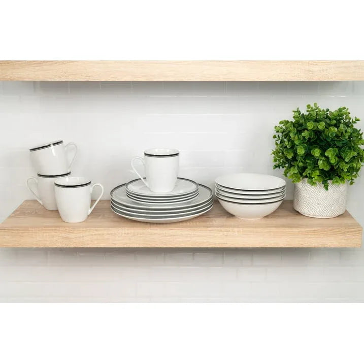 10 Strawberry Street Simply Coupe 16-Piece Ceramic Dinnerware Set, Black