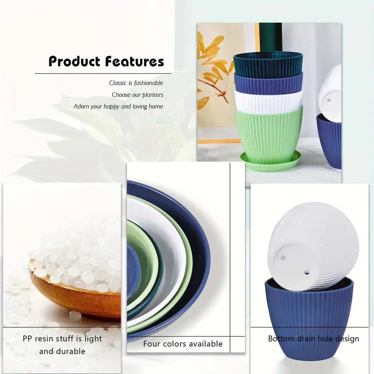Clearance! Flower Pots Indoor Thicken Planter with Hole and Tray for All House Plants Reliable Plastic Ripple Pattern Flowerpot for Home Garden Housewares, Dark Blue 9*8CM