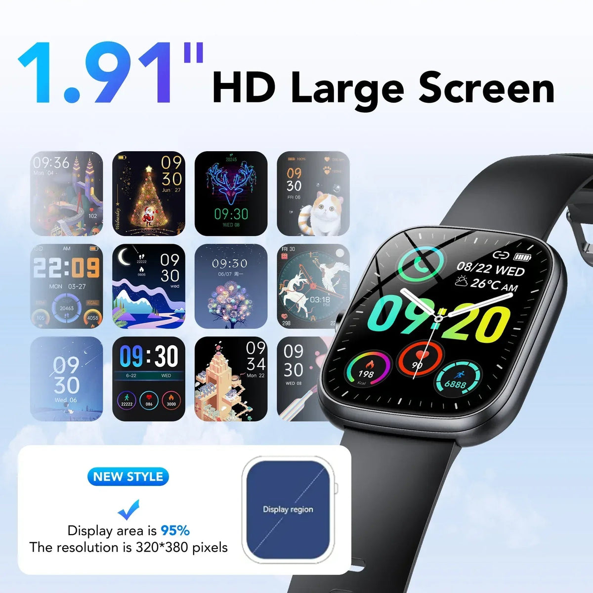 Smart Watch Fits for Android and iPhone, IP68 Waterproof Smartwatch for Women Men 100+ Sports Modes 1.91-inch Fitness Tracker, Smart Watch with Bluetooth Call(Answer/Make Calls), for Gift Black