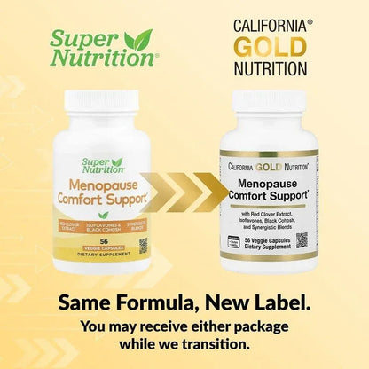 California Gold Nutrition, Menopause Comfort Support with Folate, Red Clover Extract, Vitamin B12, and Soy Germ Extract, 56 Veggie Capsules