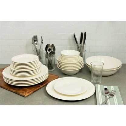 10 Strawberry Street Nova White Round 62-Piece Stoneware Dinnerware Set, Service for 6