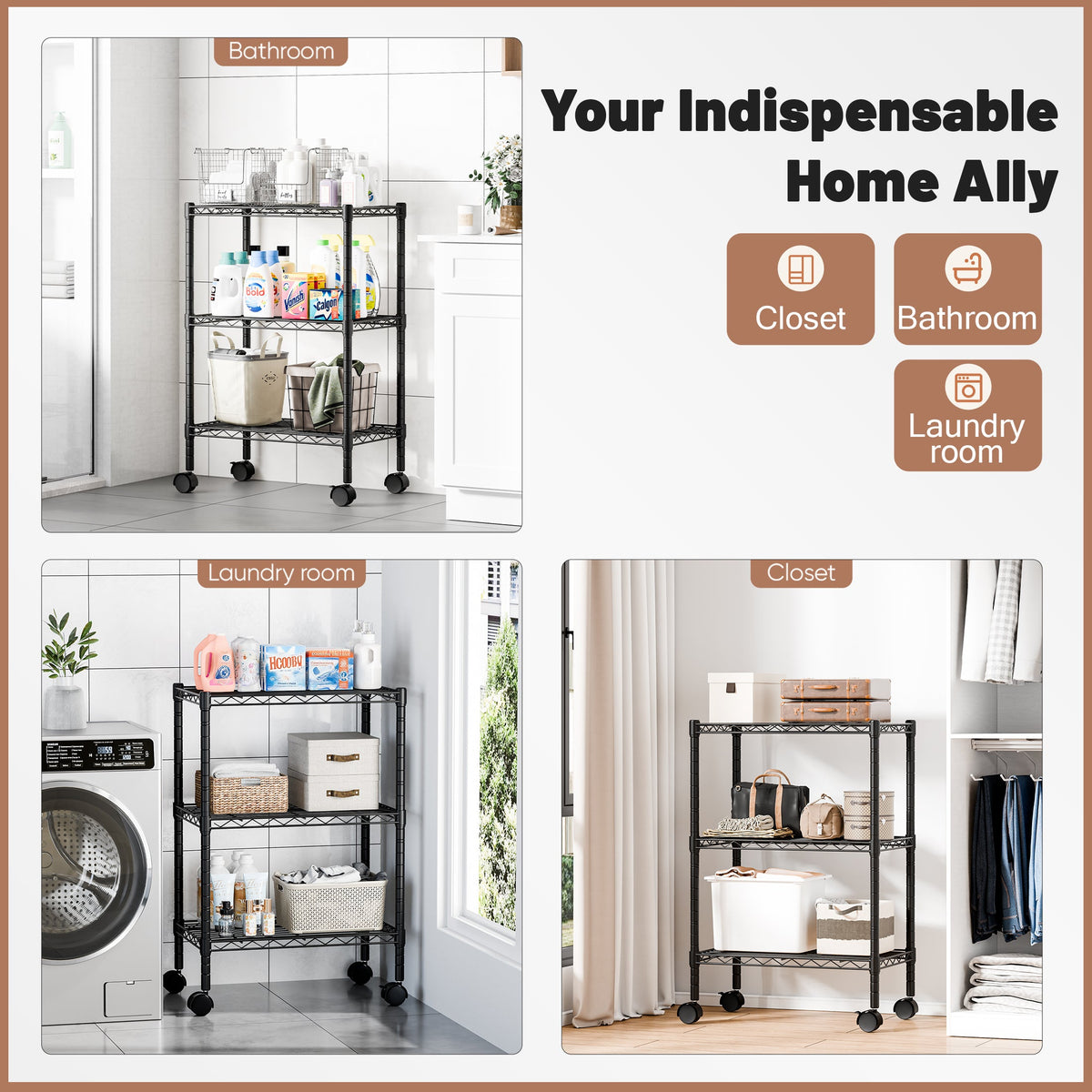 edx 3 Tier Metal Shelving Unit, 23.62"W x 13.78"D x 30"H Height Adjustable Wire Storage Shelves Holds Up to 750 LBS, Black