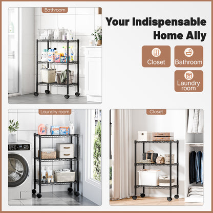 edx 3 Tier Metal Shelving Unit, 23.62"W x 13.78"D x 30"H Height Adjustable Wire Storage Shelves Holds Up to 750 LBS, Black