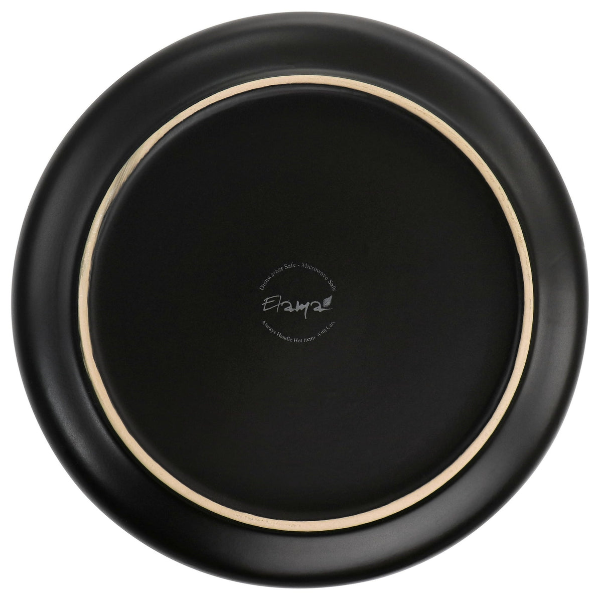 Elama Paul 6 Piece Stoneware Dinner Plate Set in Matt Black with Gold Rim