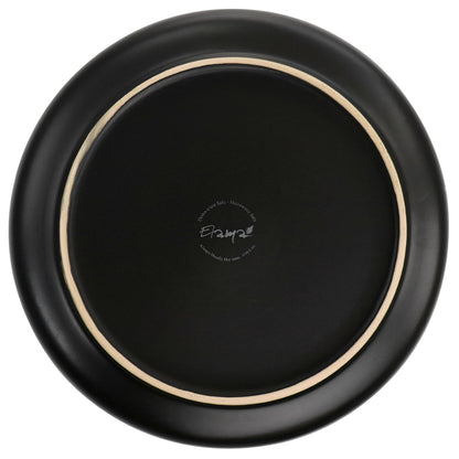 Elama Paul 6 Piece Stoneware Dinner Plate Set in Matt Black with Gold Rim