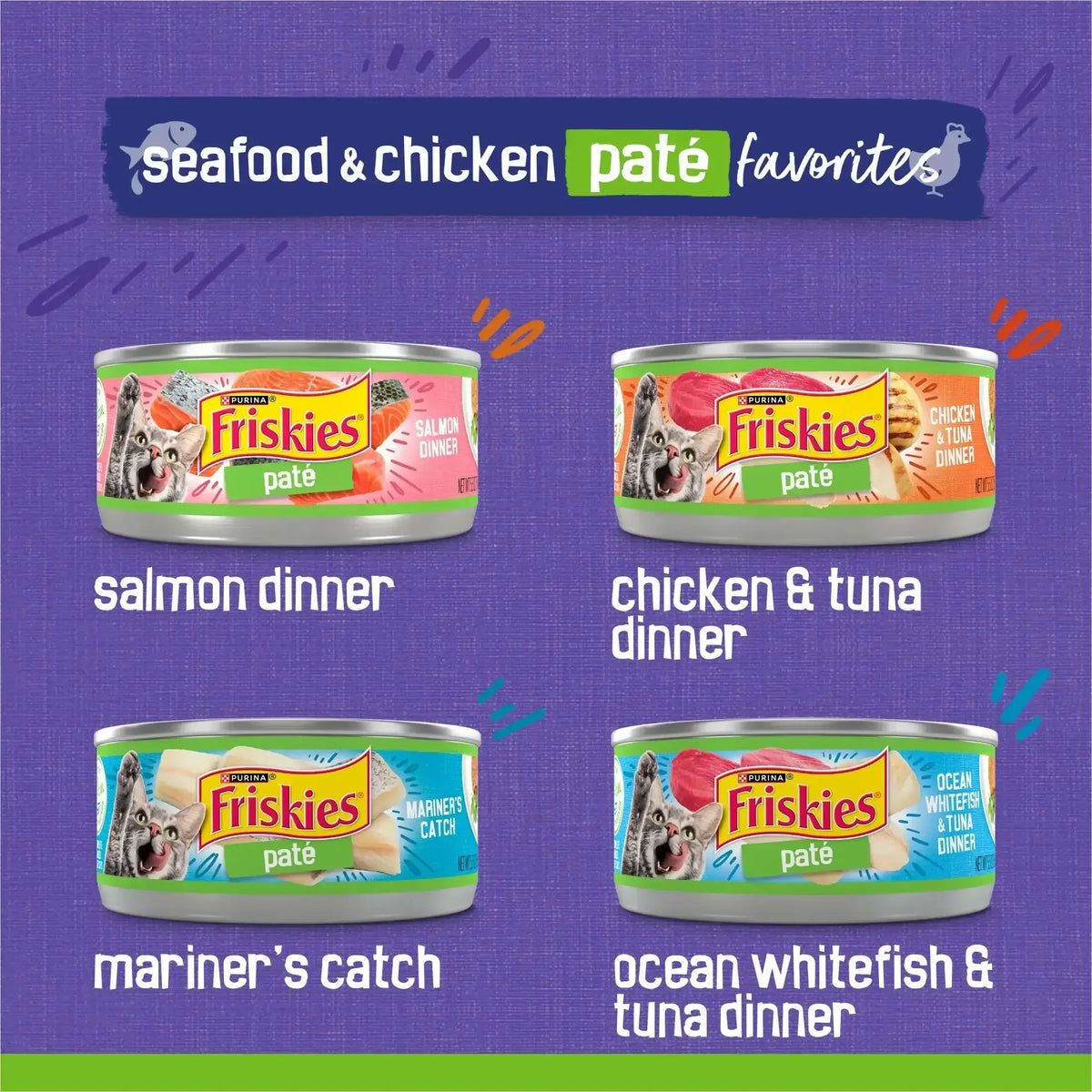 Purina Friskies Pate, Soft Seafood and Chicken Variety Pack, Wet Cat Food, 5.5 oz Cans
