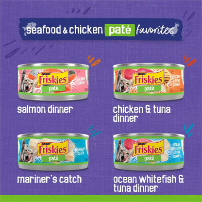 Purina Friskies Pate, Soft Seafood and Chicken Variety Pack, Wet Cat Food, 5.5 oz Cans
