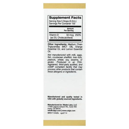California Gold Nutrition, Vitamin D3, 50 mcg (2,000 IU), 1 fl oz (30 ml)