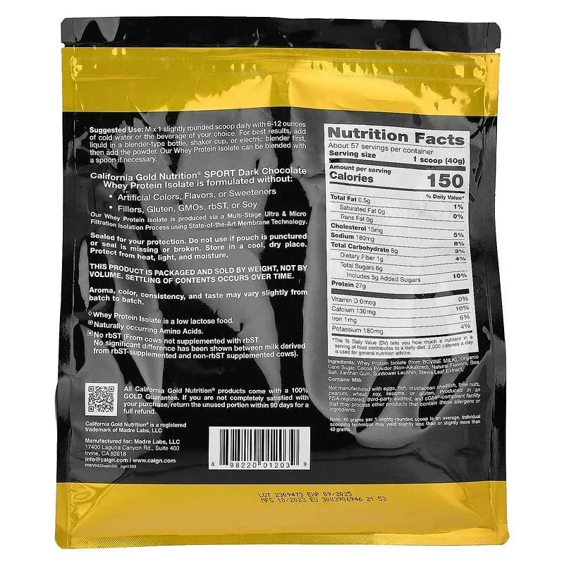 California Gold Nutrition, Sport, Whey Protein Isolate, Dark Chocolate , 2 lb (907 g)