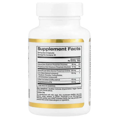 California Gold Nutrition, MEM Boost™, Memory & Cognitive Support with Alpha-GPC, Lion's Mane Extract, Coffee Fruit Extract and Phosphatidylserine, 60 Veggie Capsules