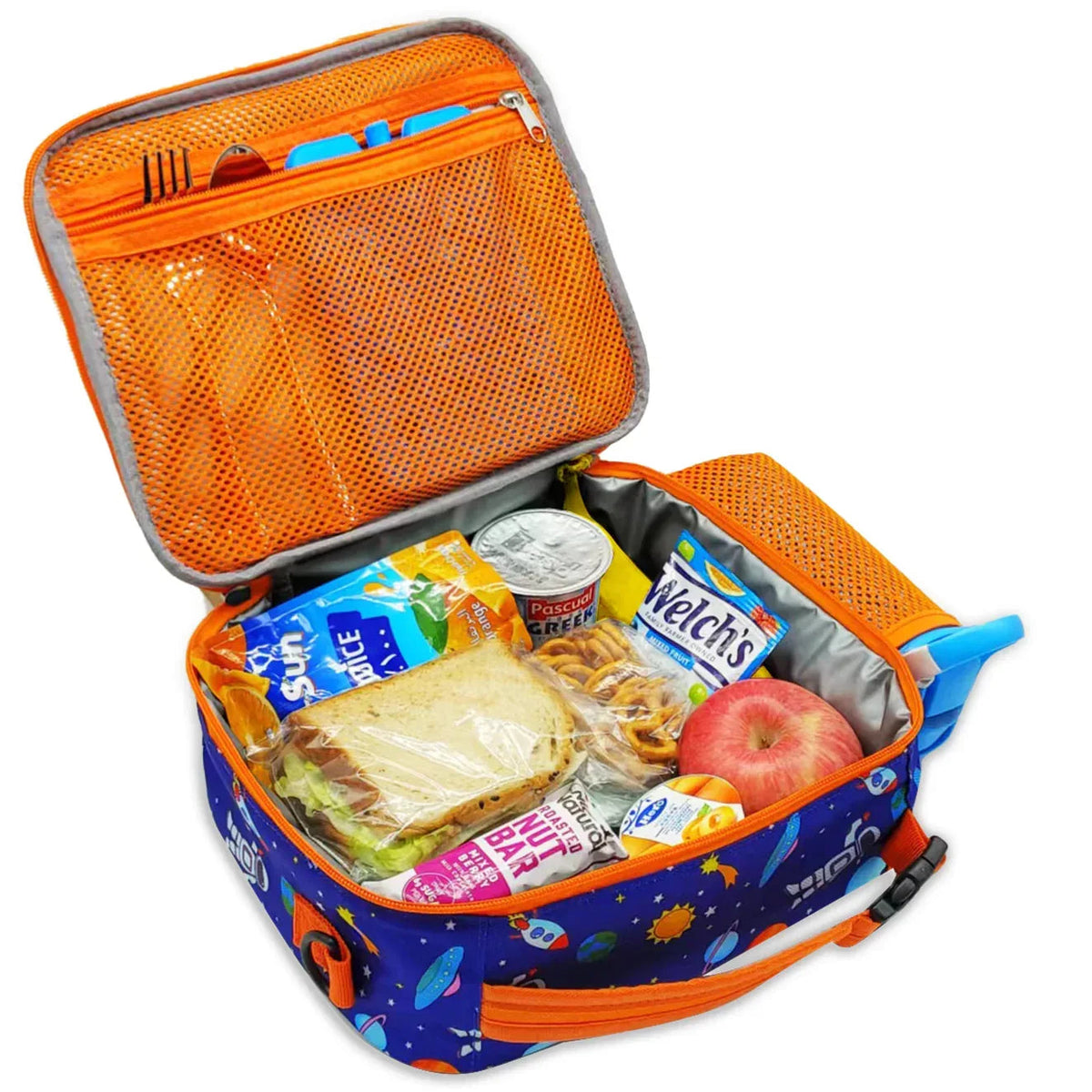 ComfiTime Lunch Bag for Kids – Insulated Lunch Box for Girls and Boys, Cute Reusable Cooler Bag with Zipper Pockets, Bottle Holder, Padded Handles and Shoulder Strap (Blue Camouflage)