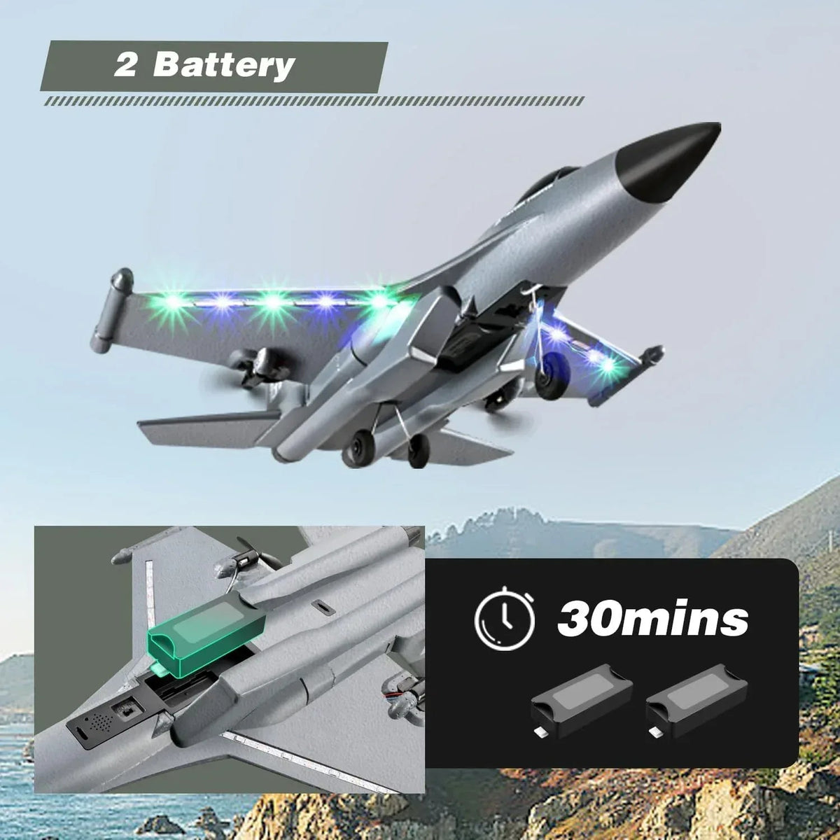 4DRC G1 RC Plane with 2 Take-off Modes, 2 Batteries and Light, 2.4GHz 4 Channel 6 Axis Gyro Stabilizer RTF Glider Remote Control Aircraft Planes Jet Fighter Toys Gift for Boys Kids Adults Beginners