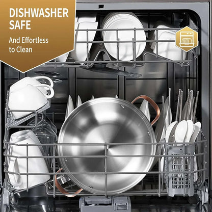 LOLYKITCH Tri-ply Stainless Steel Sauté Pan with Lid,3.5QT Everyday Pan ,Kadhai,Induction Cooking Pot,Dishwasher and Oven Safe,11 inch.