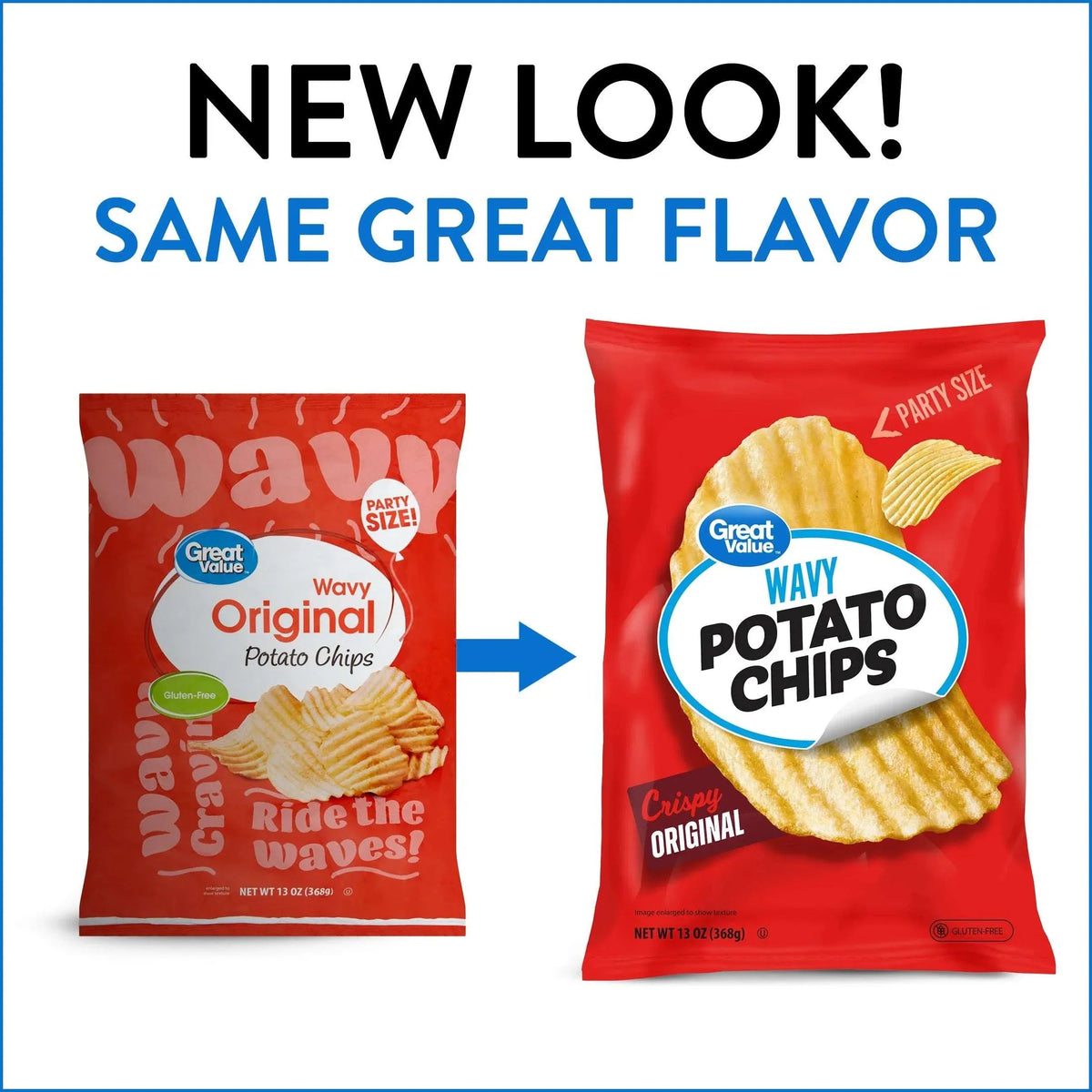 Great Value Original Wavy Potato Chips Party Size, 13 oz