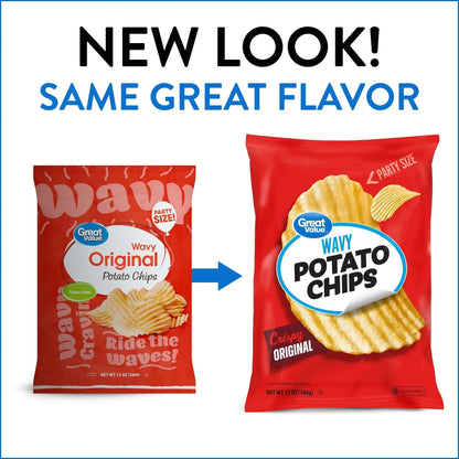 Great Value Original Wavy Potato Chips Party Size, 13 oz