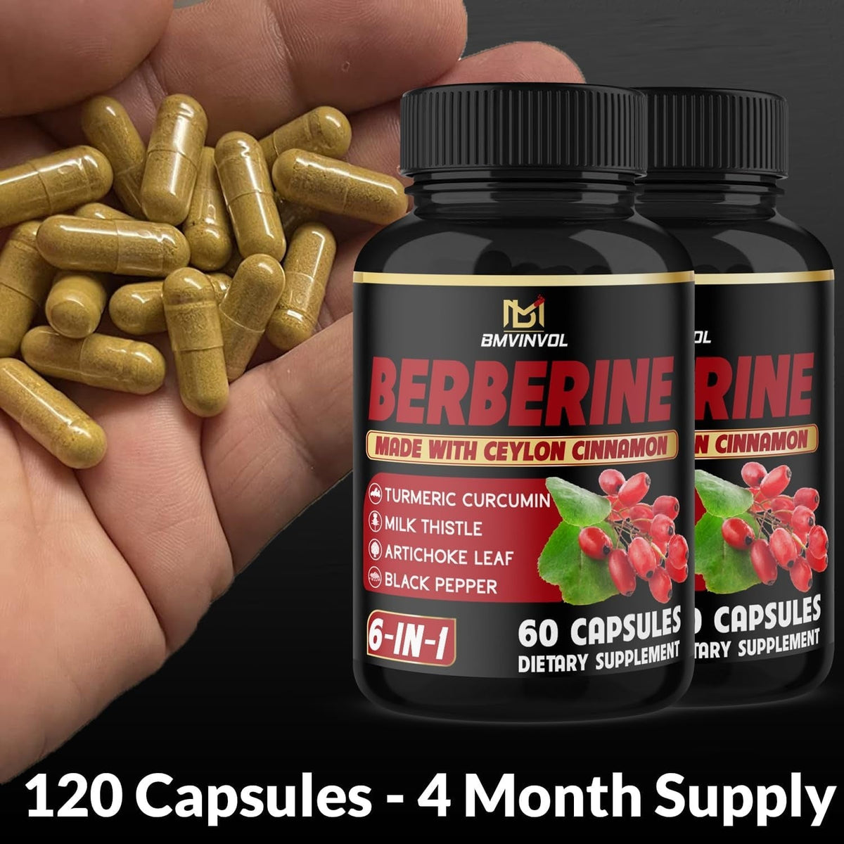 Berberine with Ceylon Cinnamon, Turmeric, Milk Thistle, Artichoke, Black Pepper - 150 Count - Pack of 1