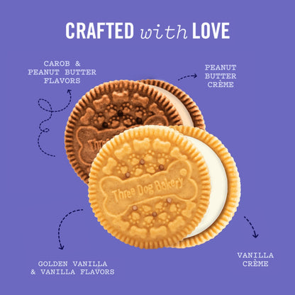 Three Dog Bakery Lick'n Crunch Sandwich Cookies, Carob and Peanut Butter and Golden and Vanilla Flavor, Crunchy Dog Treats, 26 oz.