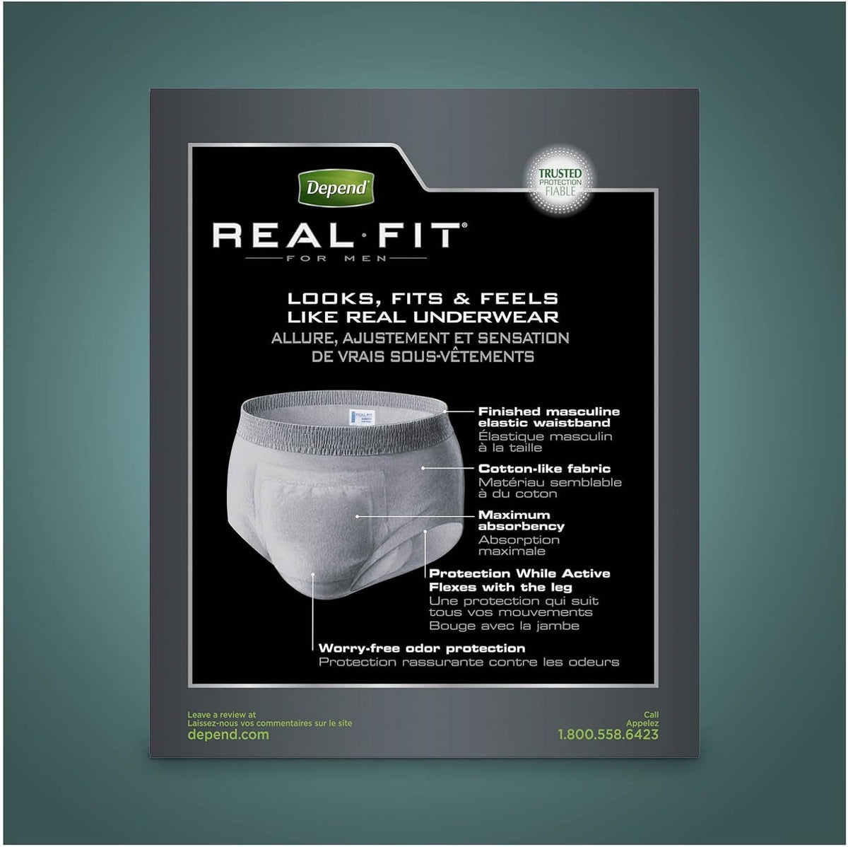 Depend Real Fit Adult Diapers, Incontinence Underwear for Men, Disposable, Maximum Absorbency, Small/Medium, Black, 56 Count (2 Packs of 28), Packaging May Vary