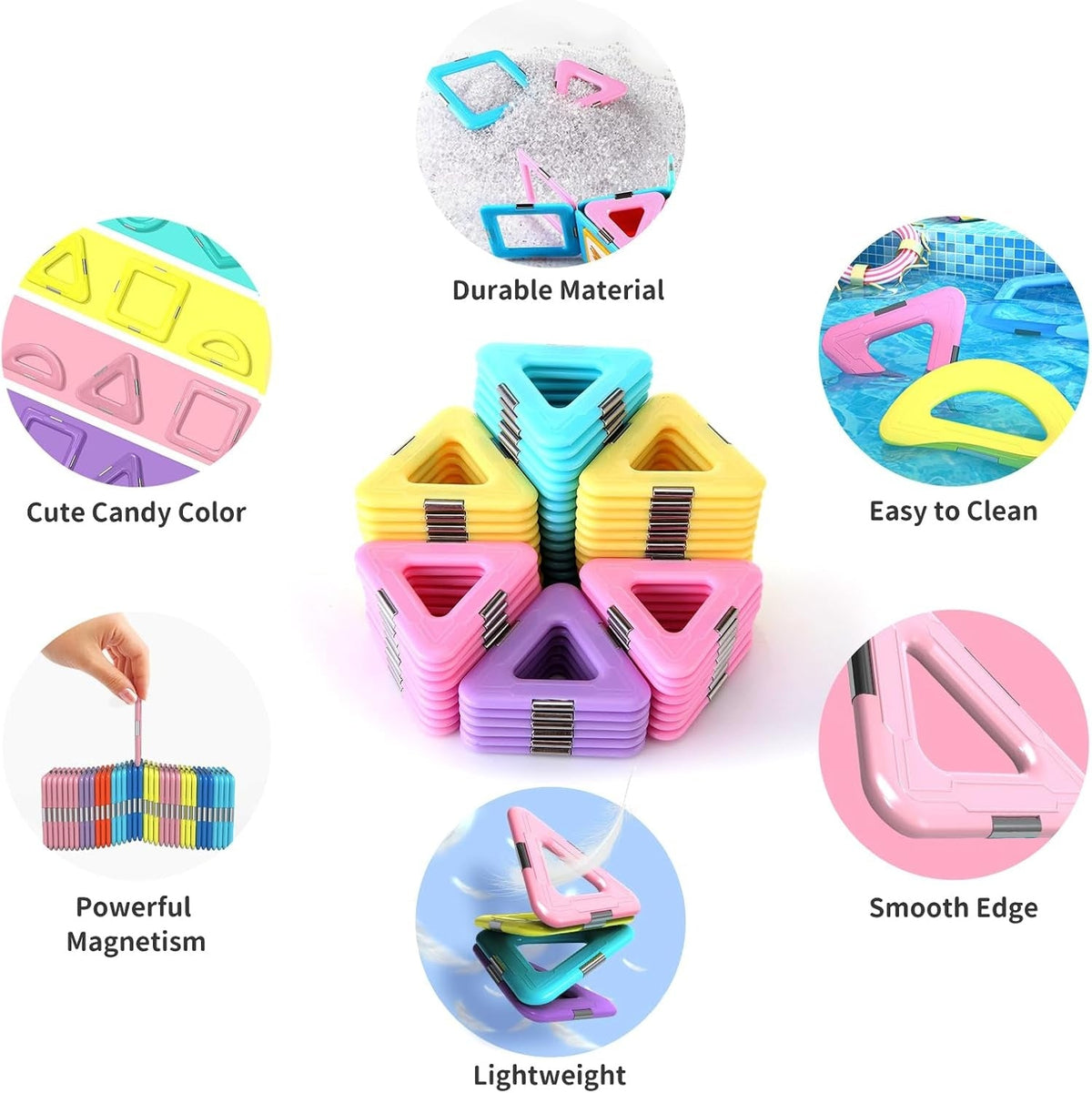 Magnetic Tiles 80pcs Magnet Building Blocks Set Creative Stacking Toys for Kids, 3D DIY Construction Kit Preschool Child Montessori Toys STEM Learning Toys Gifts for Girls Boys 3 4 5 6 7 Years