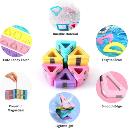 Magnetic Tiles 80pcs Magnet Building Blocks Set Creative Stacking Toys for Kids, 3D DIY Construction Kit Preschool Child Montessori Toys STEM Learning Toys Gifts for Girls Boys 3 4 5 6 7 Years