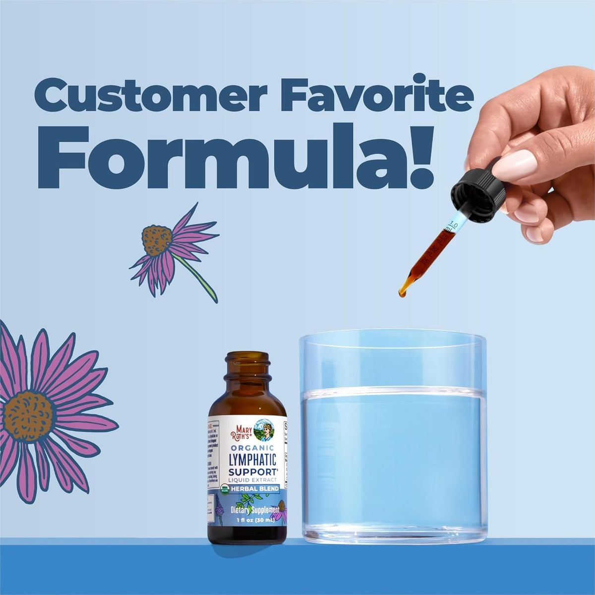 MARYRUTH'S Lymphatic Support Liquid Drops | USDA Organic | Herbal Blend with Echinacea & Elderberry | Blue Vervain | Yarrow Leaf | Vegan | Alcohol-Free | Non-GMO | CLP Certified | 1 oz | 30 Servings