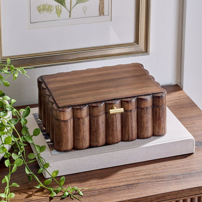 Better Homes & Gardens Scalloped Wooden Jewelry Box with Lid, Decorative Trinket Storage Organizer, Natural Wood