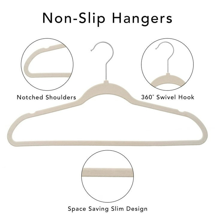 Better Homes & Gardens Velvet Adult Clothing Hangers, Beige, Non-Slip, Space Saving, 30 Count