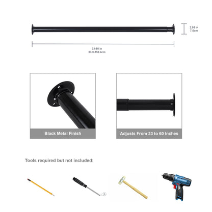 (2 pack) Better Homes & Gardens 33–60" Steel Adjustable Closet Rod for Adult, Black