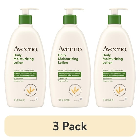 (2 pack) Aveeno Daily Moisturizing Body Lotion and Facial Moisturizer for Face, Body and Dry Skin, 18 fl oz