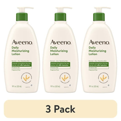(2 pack) Aveeno Daily Moisturizing Body Lotion and Facial Moisturizer for Face, Body and Dry Skin, 18 fl oz