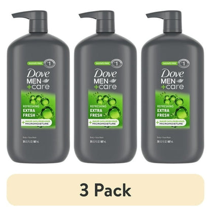 (2 pack) Dove Men+Care Extra Fresh Refreshing Hydrating Face and Body Wash, 30 fl oz