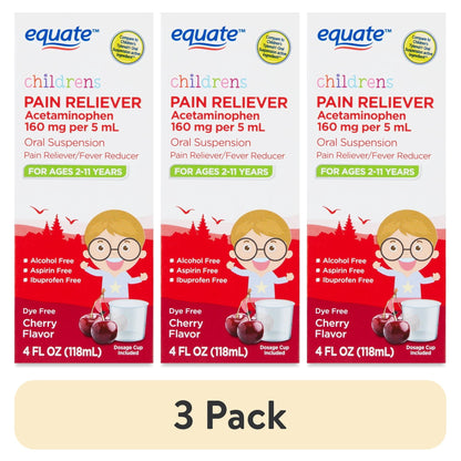 Equate Alcohol-Free, Dye-Free Acetaminophen 160 mg, Acetaminophen, Fever Reducer Liquid 4 fl oz, Compare to Children's Tylenol®, 1 Count