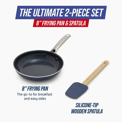 Blue Diamond 8″ Ceramic Nonstick Fry Pan with Spatula, Dishwasher Safe, Oven Safe, Metal Utensil Safe