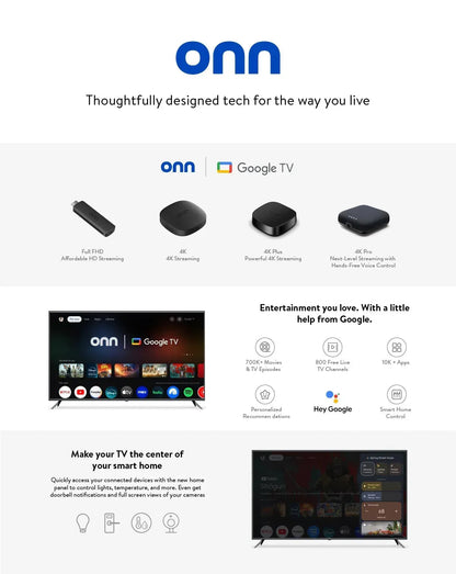 onn 4K Pro Streaming Device, Google TV with Gemini* - Ultra-fast Streaming, Stunning 4K UHD, 32GB Storage, 3GB RAM, Dolby Vision & Atmos, Find My Remote with Backlight, Ethernet Port