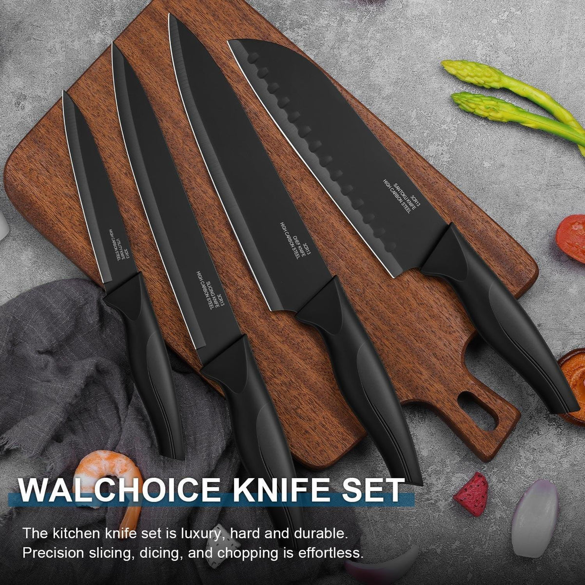 Walchoice 15 Pieces Knife Set with Block, High Carbon Stainless Steel Kitchen Knife Set with Sharpener, Rust Resistant & Dishwasher Safe