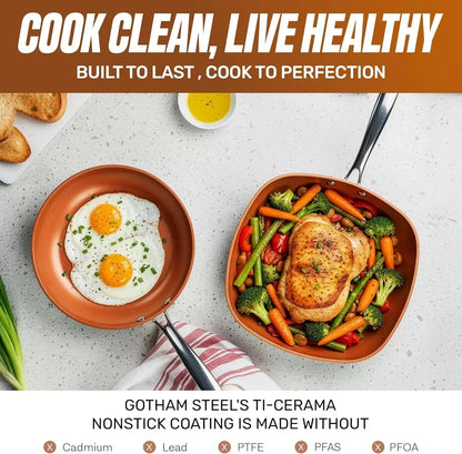 Gotham Steel 12-Piece Ceramic Cookware Set, Nonstick, Nontoxic, Oven & Dishwasher Safe, Stay Cool Handles Ceramic Cookware Set, Copper