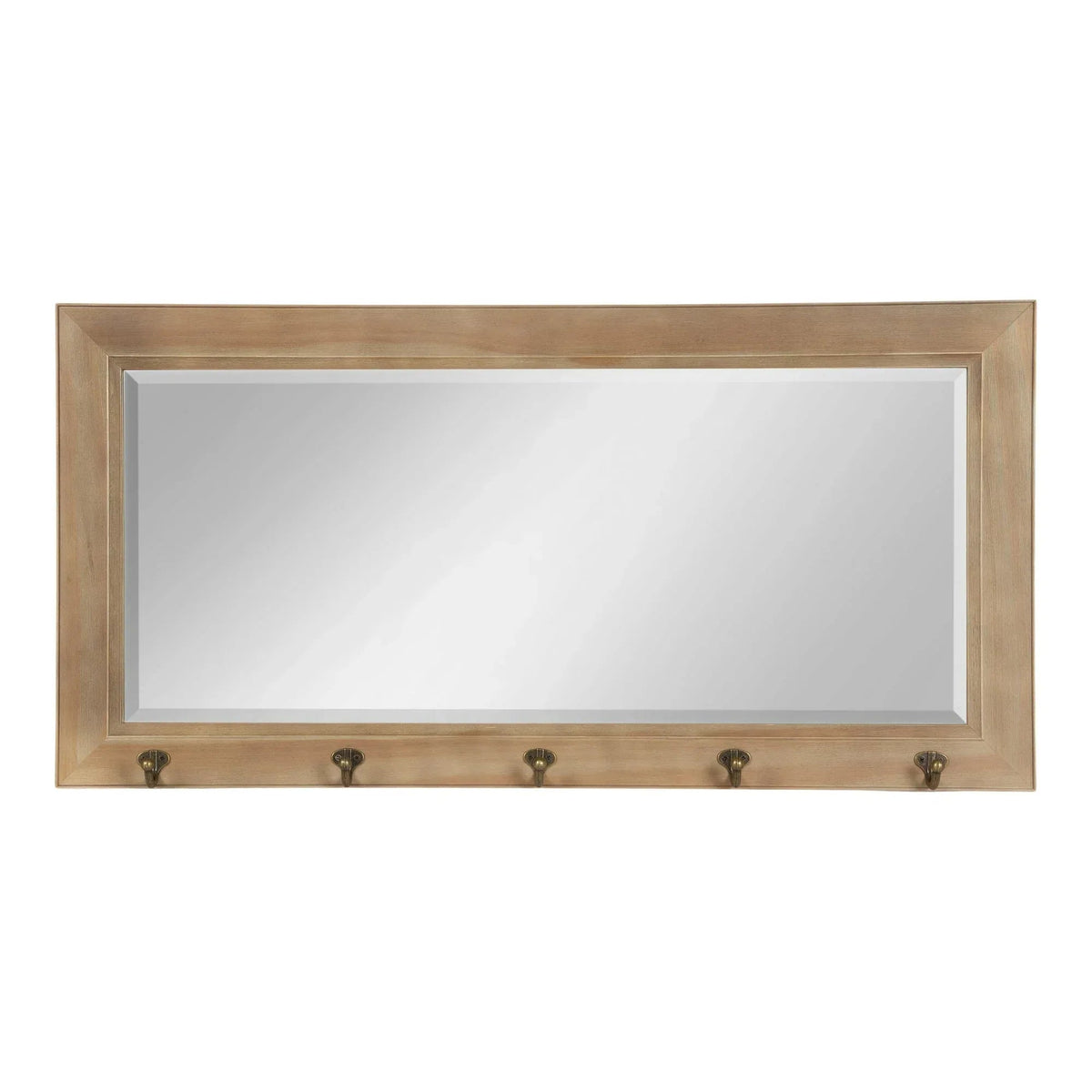 Kate and Laurel Pub Mirror with 5 Metal Hooks, Rustic Gray