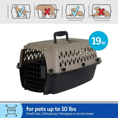 Vibrant Life Pet Portable Kennel for Dogs, Hard-Sided Travel Carrier, Durable, Metal Door, Black & Grey, For Pets up to 10 lbs, 19" L x 12.3" W x 10.8" H