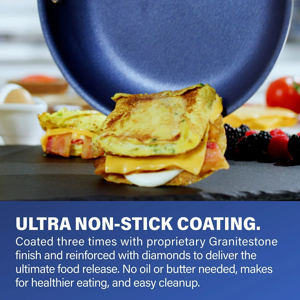 Granitestone 14 Inch Frying Pan with Lid, Large Non Stick Skillet for Cooking, Frying Pans Nonstick, Ultra Durable Mineral and Diamond Coating, Skillet, Oven/Dishwasher Safe, Blue